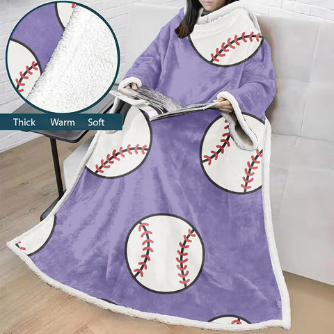 Image of 3D Digital Printed Sports Blanket With Sleeves-Baseball Blanket Robe