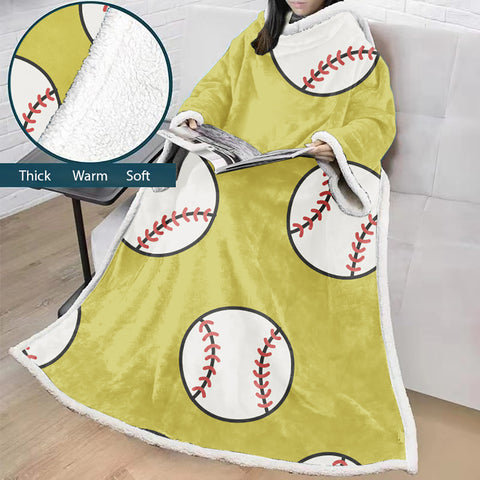 Image of 3D Digital Printed Sports Blanket With Sleeves-Baseball Blanket Robe