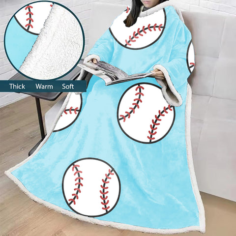 Image of 3D Digital Printed Sports Blanket With Sleeves-Baseball Blanket Robe