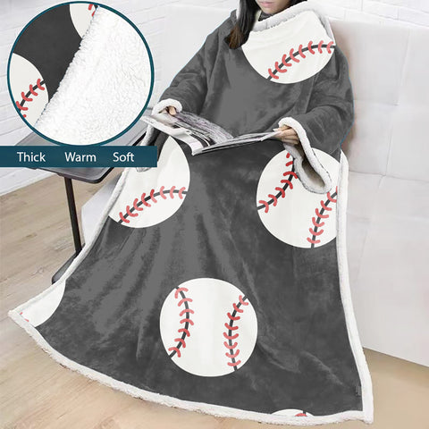 Image of 3D Digital Printed Sports Blanket With Sleeves-Baseball Blanket Robe