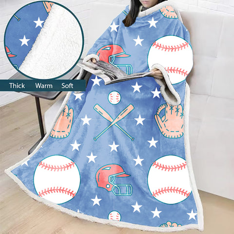 Image of 3D Digital Printed Sports Blanket With Sleeves-Baseball Blanket Robe