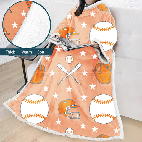 Image of 3D Digital Printed Sports Blanket With Sleeves-Baseball Blanket Robe