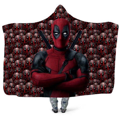 Image of Deadpool Hooded Blanket - Human Head Background Deadpool Blanket