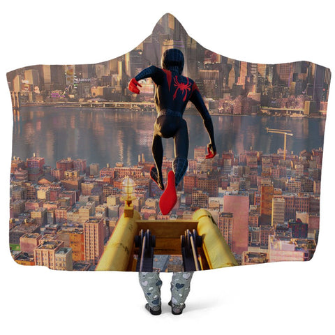 Image of Spider-Man Hooded Blanket - Moving Fighting City Hero Blanket