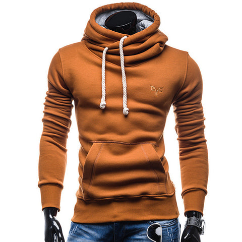 Image of Solid Color Roll Neck Hoodies - Pullover Fleece Red Black Hoodie
