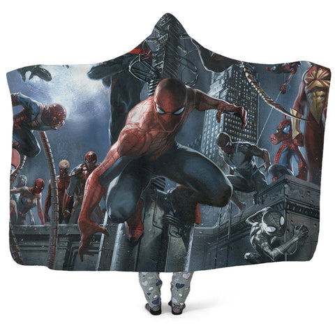 Image of Spider-Man Hooded Blanket - Multiple Spiderman Black Blanket