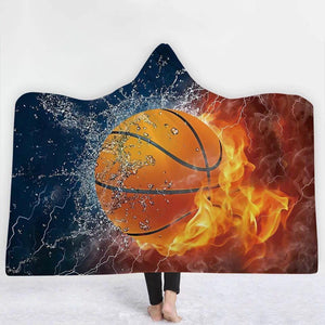 Basketball Hooded Blanket - In A Fire Black Blanket