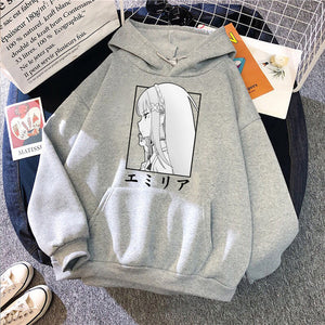 Re:zero -starting Life in Another World Hoodie Anime Emilia Print Harajuku Street Long Sleeve Korean Couple Hoodies