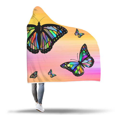 Image of Crystal Butterflies Hooded Blanket - Multicolored Butterfly Blanket