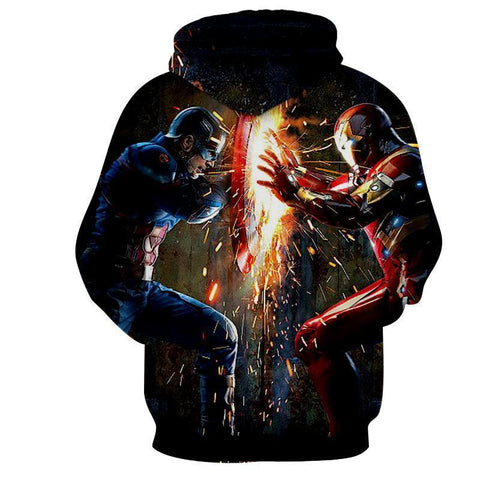 Image of The Avengers Captain America Iron Man Hoodies - Pullover Black Hoodie