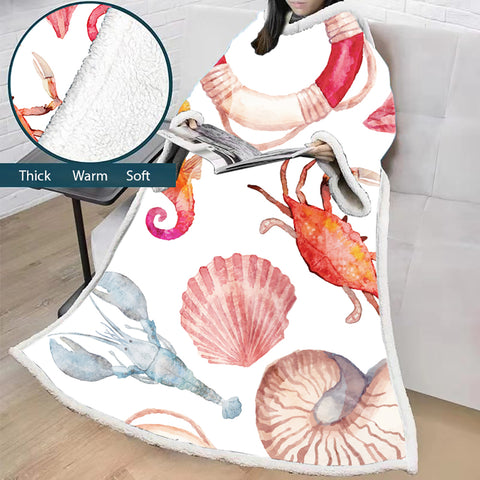 Image of 3D Digital Printed Blanket With Sleeves-Seafood Blanket Robe