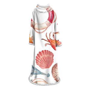 3D Digital Printed Blanket With Sleeves-Seafood Blanket Robe