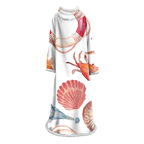 Image of 3D Digital Printed Blanket With Sleeves-Seafood Blanket Robe
