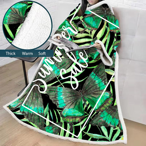 Image of 3D Digital Printed Plants Blanket With Sleeves-Leaves Blanket Robe