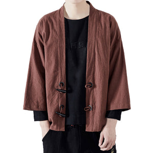 Fashion Men Japanese Yukata Casual Coat Cotton Vintage Kimono Outwear