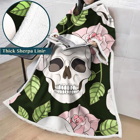 Image of 3D Digital Printed Skull Blanket With Sleeves-Horror Blanket Robe