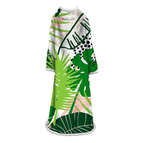 Image of 3D Digital Printed Plants Blanket With Sleeves-Leaves Blanket Robe