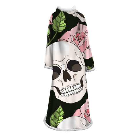 Image of 3D Digital Printed Skull Blanket With Sleeves-Horror Blanket Robe