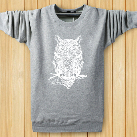 Image of Men's Sweatshirts - Men's Sweatshirt Series Owl White Icon Fleece Sweatshirt