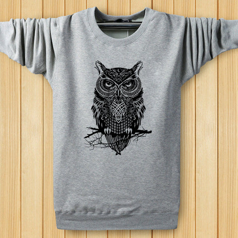 Image of Men's Sweatshirts - Men's Sweatshirt Series Owl Black Icon Fleece Sweatshirt