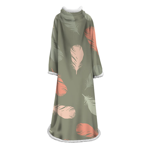 Image of 3D Digital Printed Plants Blanket With Sleeves-Leaves Blanket Robe