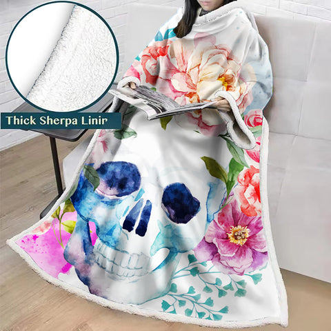 Image of 3D Digital Printed Skull Blanket With Sleeves-Horror Blanket Robe