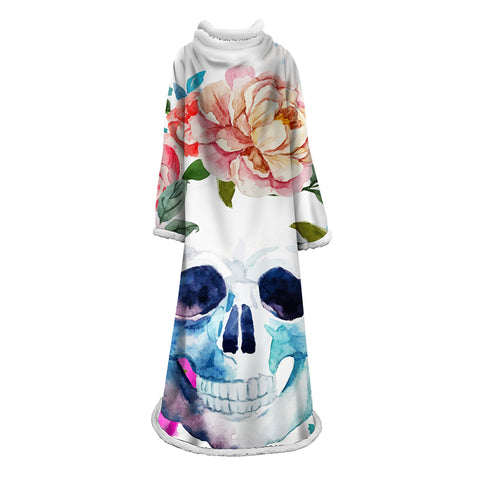 Image of 3D Digital Printed Skull Blanket With Sleeves-Horror Blanket Robe