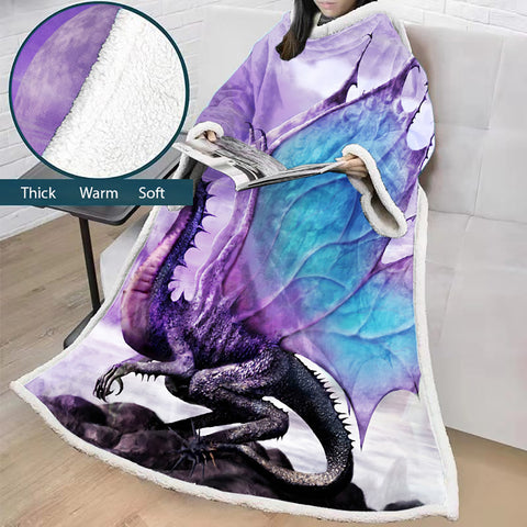 Image of 3D Digital Printed Blanket With Sleeves-Dinosaur Blanket Robe