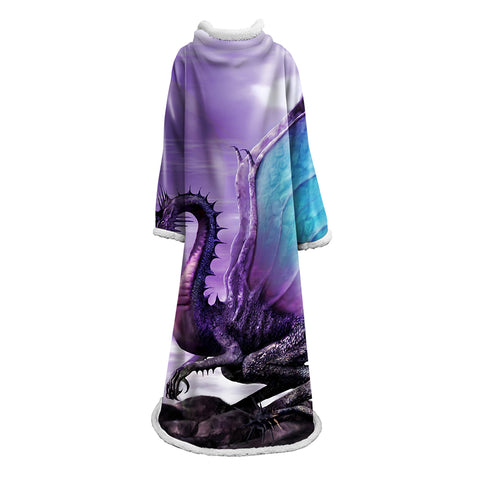 Image of 3D Digital Printed Blanket With Sleeves-Dinosaur Blanket Robe