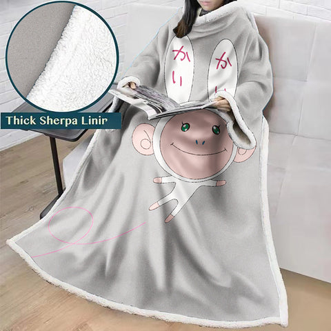 Image of 3D Digital Flower Printed Blanket With Sleeves-Cute Cartoon Blanket Robe