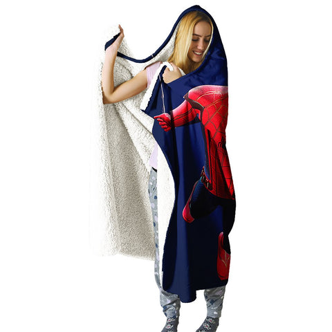 Image of Spider-Man Hooded Blanket - Little Spiderman Blue Blanket