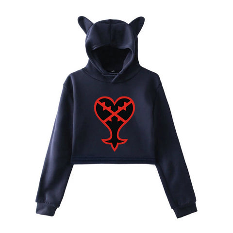 Image of Kingdom Hearts Girls Printed Hearts Fashion Multicolor Short Hoodies