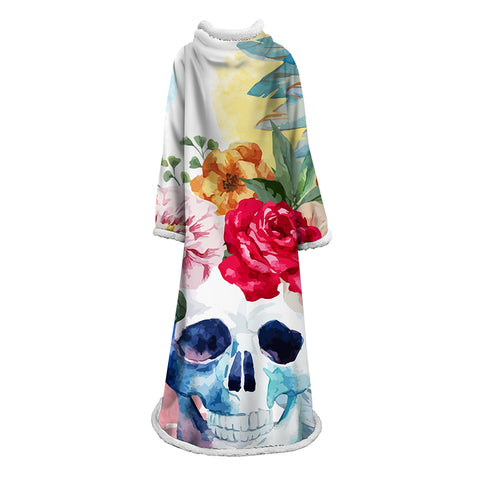 Image of 3D Digital Printed Skull Blanket With Sleeves-Horror Blanket Robe