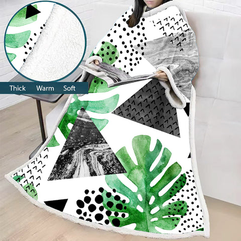 Image of 3D Digital Printed Plants Blanket With Sleeves-Leaves Blanket Robe