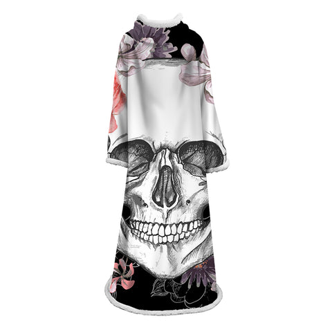 Image of 3D Digital Printed Skull Blanket With Sleeves-Horror Blanket Robe