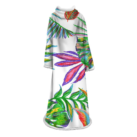 Image of 3D Digital Printed Plants Blanket With Sleeves-Leaves Blanket Robe