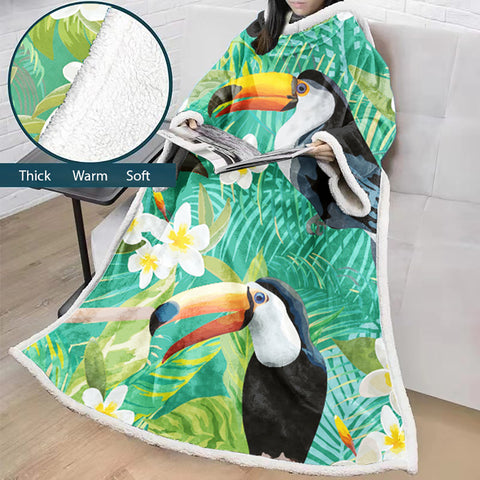 Image of Flamingo Blanket With Sleeves-Animal Digital Printed Blanket Robe
