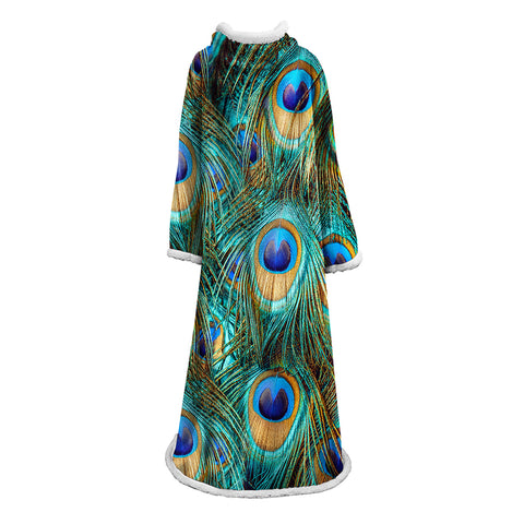 Image of 3D Digital Printed Blanket With Sleeves-Peacock Eye Blanket Robe