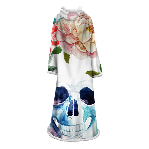 Image of 3D Digital Printed Skull Blanket With Sleeves-Horror Blanket Robe