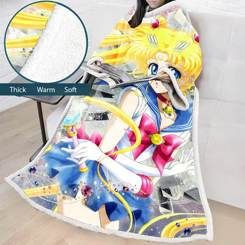 Image of Sailor Moon Blanket With Sleeves-3D Digital Printed Cartoon Blanket Robe