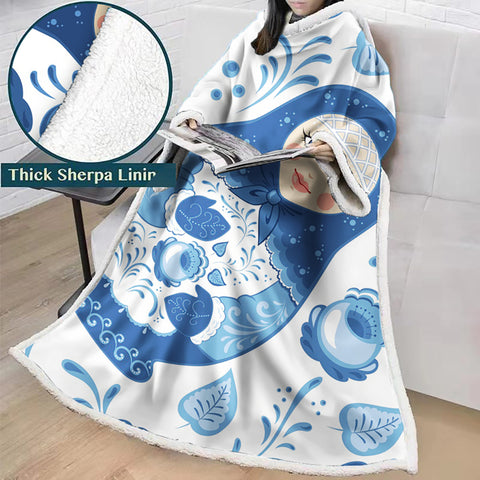 Image of 3D Digital Printed Skull Blanket With Sleeves-Horror Blanket Robe