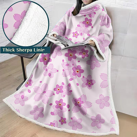 Image of 3D Digital Flower Printed Blanket With Sleeves-Cute Cartoon Blanket Robe