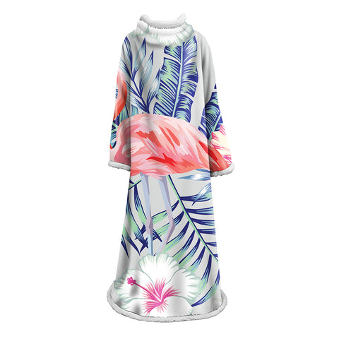 Image of 3D Digital Printed Blanket With Sleeves-Flamingo Blanket Robe