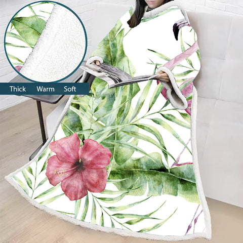 Image of 3D Digital Printed Blanket With Sleeves-Flamingo Blanket Robe