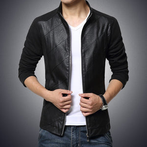Men New Fashion Leather Jacket Zipper Coat