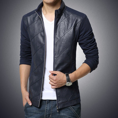 Image of Men New Fashion Leather Jacket Zipper Coat