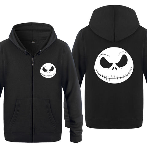 Image of Nightmare Before Christmas Jack Hoodies - Nightmare Before Christmas Hoodies - Cool Jack White Skull Icon Christmas Zip Up Hoodie