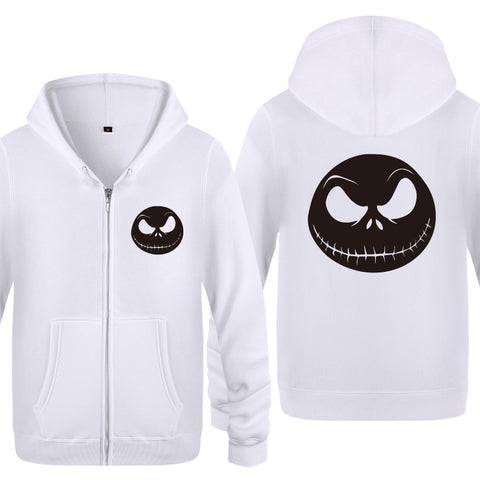 Image of Nightmare Before Christmas Jack Hoodies - Nightmare Before Christmas Hoodies - Cool Jack Black Skull Icon Christmas Zip Up Hoodie