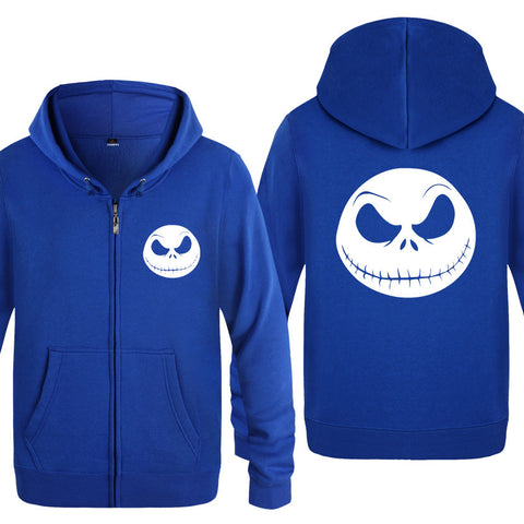 Image of Nightmare Before Christmas Jack Hoodies - Nightmare Before Christmas Hoodies - Cool Jack White Skull Icon Christmas Zip Up Hoodie