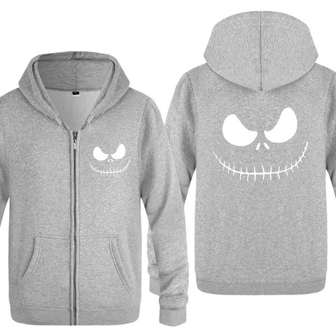 Image of Nightmare Before Christmas Jack Hoodies - Nightmare Before Christmas Hoodies - Cool Jack White Eyes Christmas Zip Up Hoodie